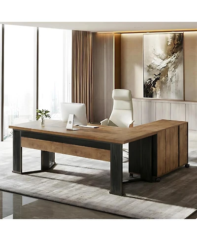 Tribesigns 70.86" L-Shaped Desk with File Cabinet