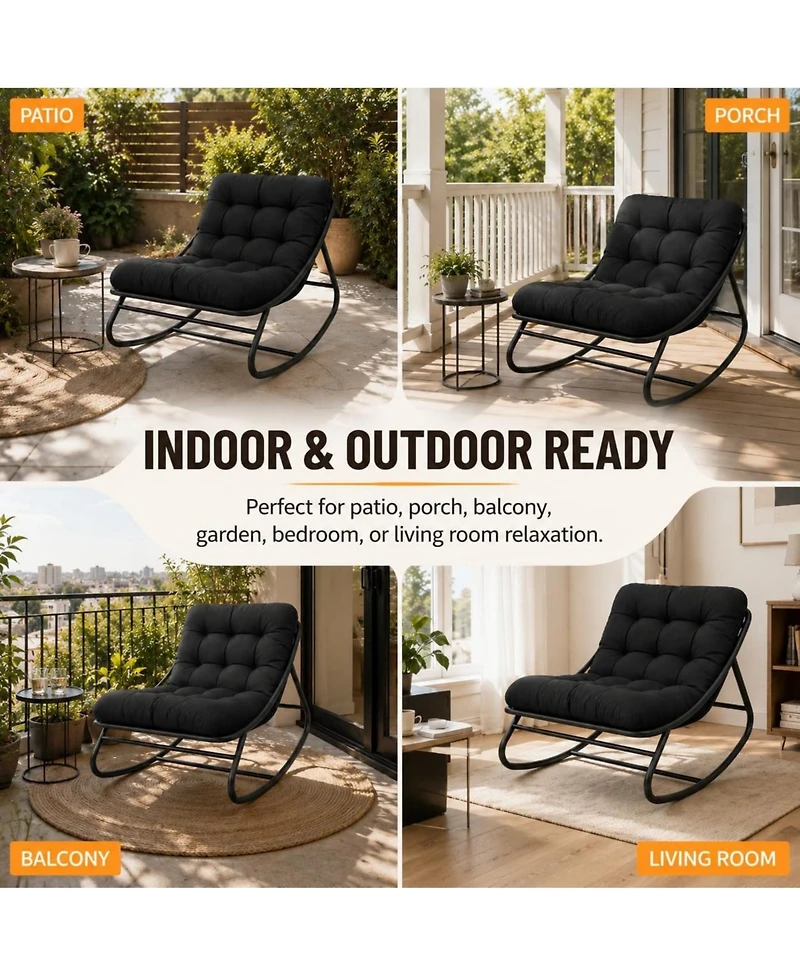 gaomon Outdoor Foldable Rocking Chair with Padded Oxford Cushion, Heavy-Duty Iron Frame Patio Rocker for Porch, Garden, Balcony and Living Room