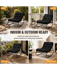 gaomon Outdoor Foldable Rocking Chair with Padded Oxford Cushion, Heavy-Duty Iron Frame Patio Rocker for Porch, Garden, Balcony and Living Room