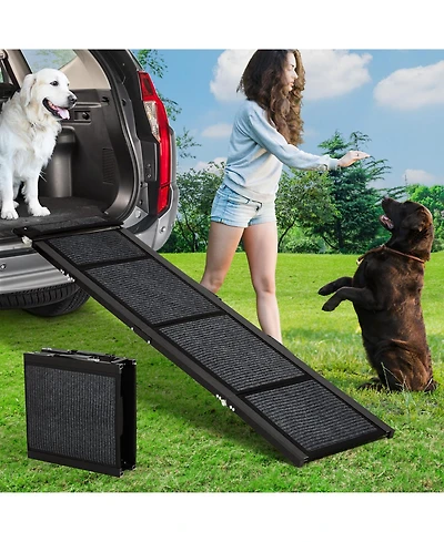 63 in Dog Ramp for Car Suv Truck, Foldable Non-Slip Aluminum Frame Pet Ramp for Large Dogs
