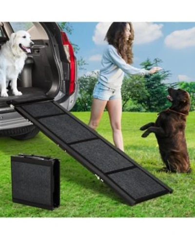 63 In Dog Ramp For Car Suv Truck Foldable Non Slip Aluminum Frame Pet Ramp For Large Dogs Vehicle Access Ramp For Cars Stairs Gray