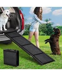 63 In Dog Ramp For Car Suv Truck Foldable Non Slip Aluminum Frame Pet Ramp For Large Dogs Vehicle Access Ramp For Cars Stairs Gray