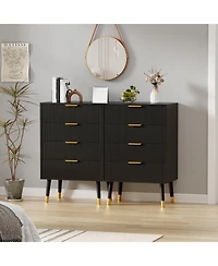2 Set of Modern 4 Drawer Storage Chests, Compact Cabinet With Grooved Panels And Metallic Pulls, Fit Bedside, Bedroom And Entryway