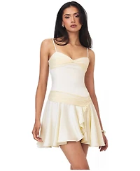 Miss Circle Women's Yvonne Ivory Satin Asymmetrical Ruched Mini Dress