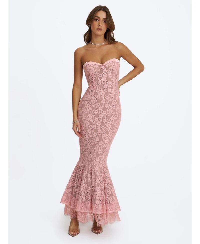 Miss Circle Women's Rosalyn Pink Lace Sweetheart Maxi Mermaid Dress
