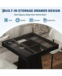 Square Dining Table for 4, 31.5" Engineered Wood Kitchen Table with 2 Storage Drawers, Pedestal Base for Dining Room and Breakfast