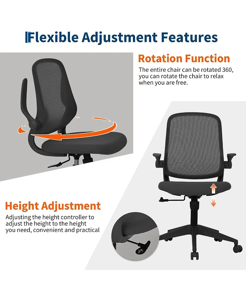 Black Ergonomic Mesh Office Chair with Flip-Up Arms and Lumbar Support