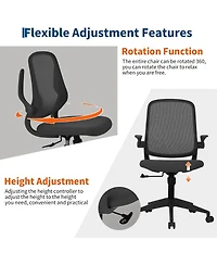 Black Ergonomic Mesh Office Chair with Flip-Up Arms and Lumbar Support
