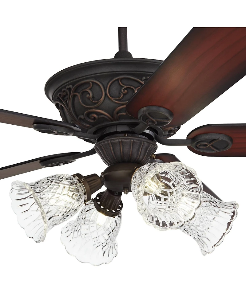 52" Casa Vieja Contessa Industrial Rustic Indoor Ceiling Fan Led Light Bronze Copper Cherry Clear Glass Barbizon Living Kitchen