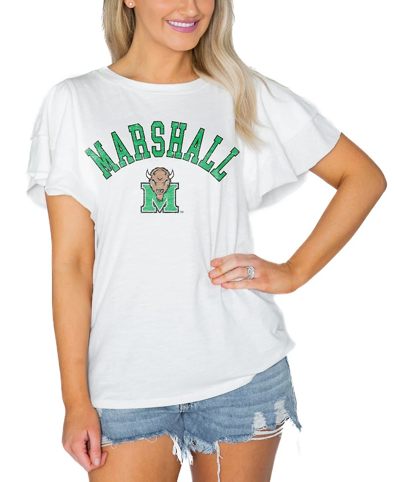 Gameday Couture Women's White Marshall Thundering Herd Arch Logo Flutter Sleeve Lightweight T-Shirt