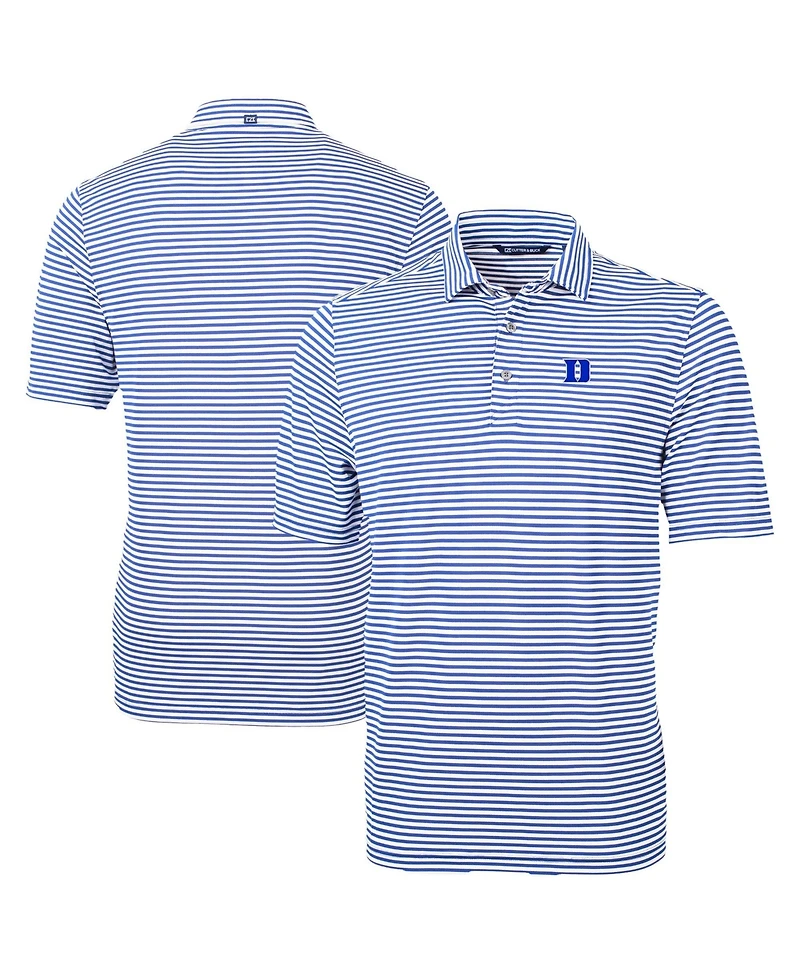 Cutter & Buck Men's Royal Duke Blue Devils Virtue Eco Pique Stripe DryTec Polo Shirt