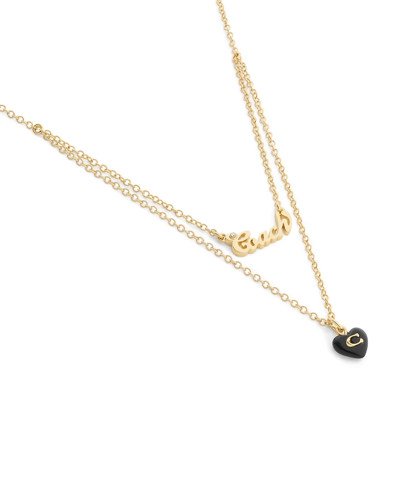 Coach Black Signature Heart Resin Layered Necklace