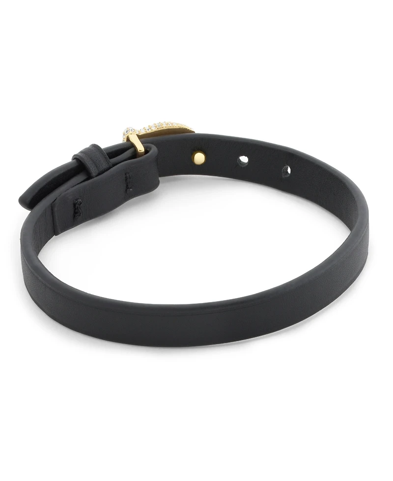 Coach Black Pave Signature C Buckle Leather Bracelet