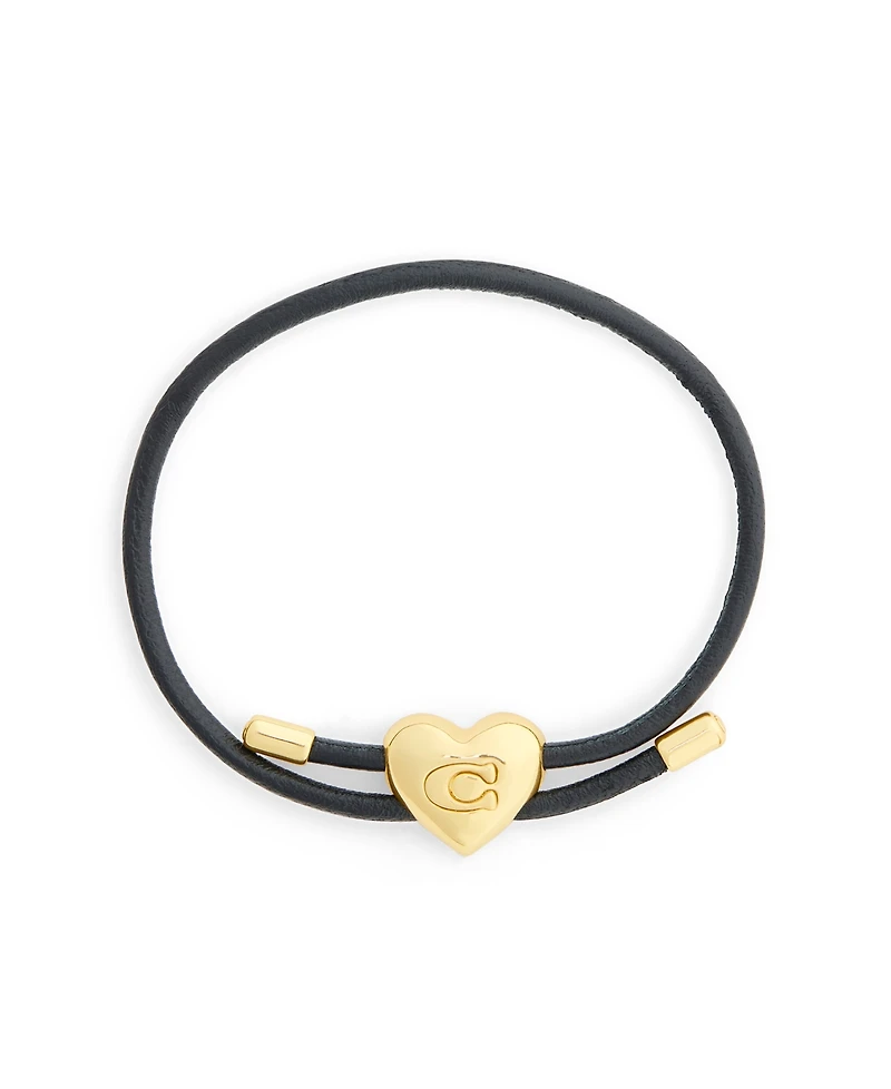 Coach Black Signature Heart Leather Bracelet