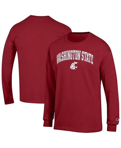 Champion Men's Champion Crimson Washington State Cougars Arch Over Logo Long sleeves T-Shirt