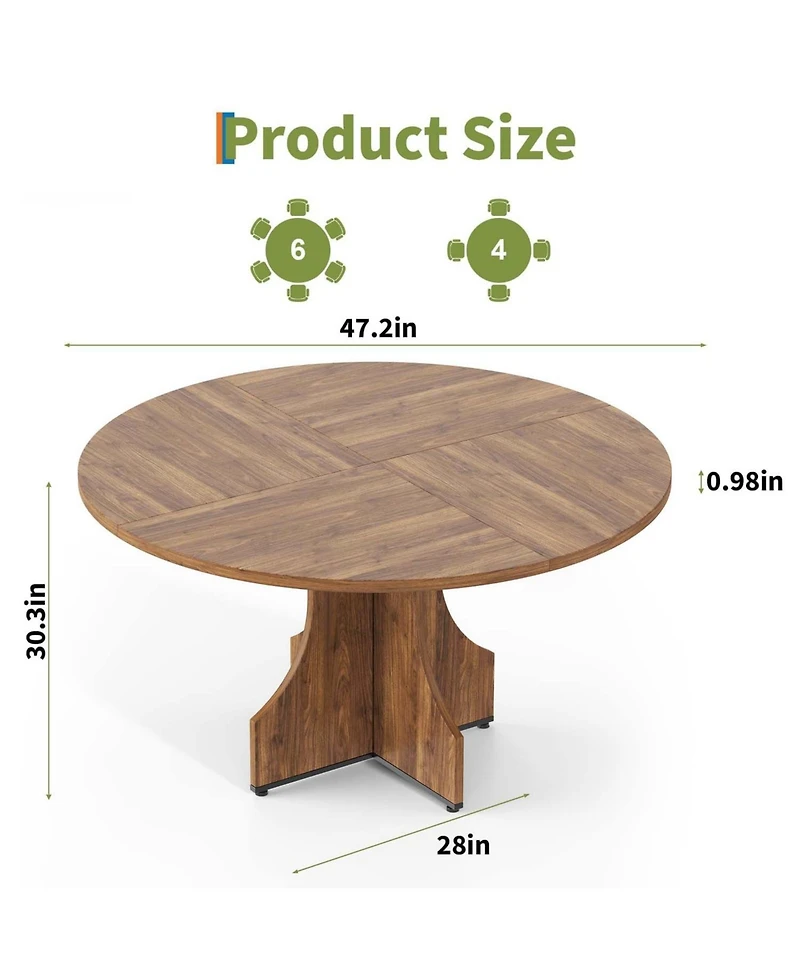 47" Round Dining Table for 4-6, Engineered Wood Kitchen Table with X-Shaped Stable Pedestal Base, Sleek Black Finish, for Dining Room and Apartment