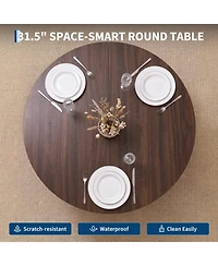 Small Round Dining Table for 2-4, 31.5" Engineered Wood Kitchen Table with Center Storage Column, Farmhouse Space-Saving Design for Apartment