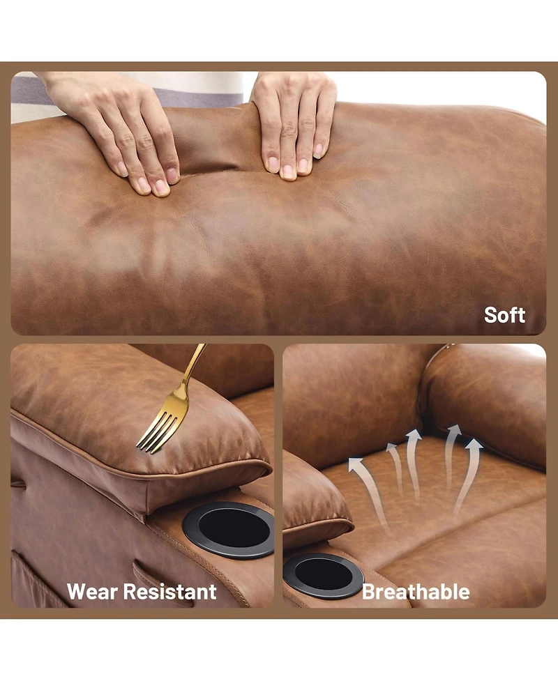 Oversized Manual Pu Leather Recliner Chair with Massage and Heating Function, Thickened Sponge Cushioned Single Lounge Sofa for Indoor Use