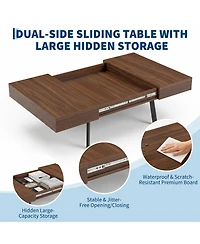 Walnut Coffee Table with Hidden Storage and Sliding Top, Engineered Wood Rectangular Cocktail Table for Living Room Apartment Office