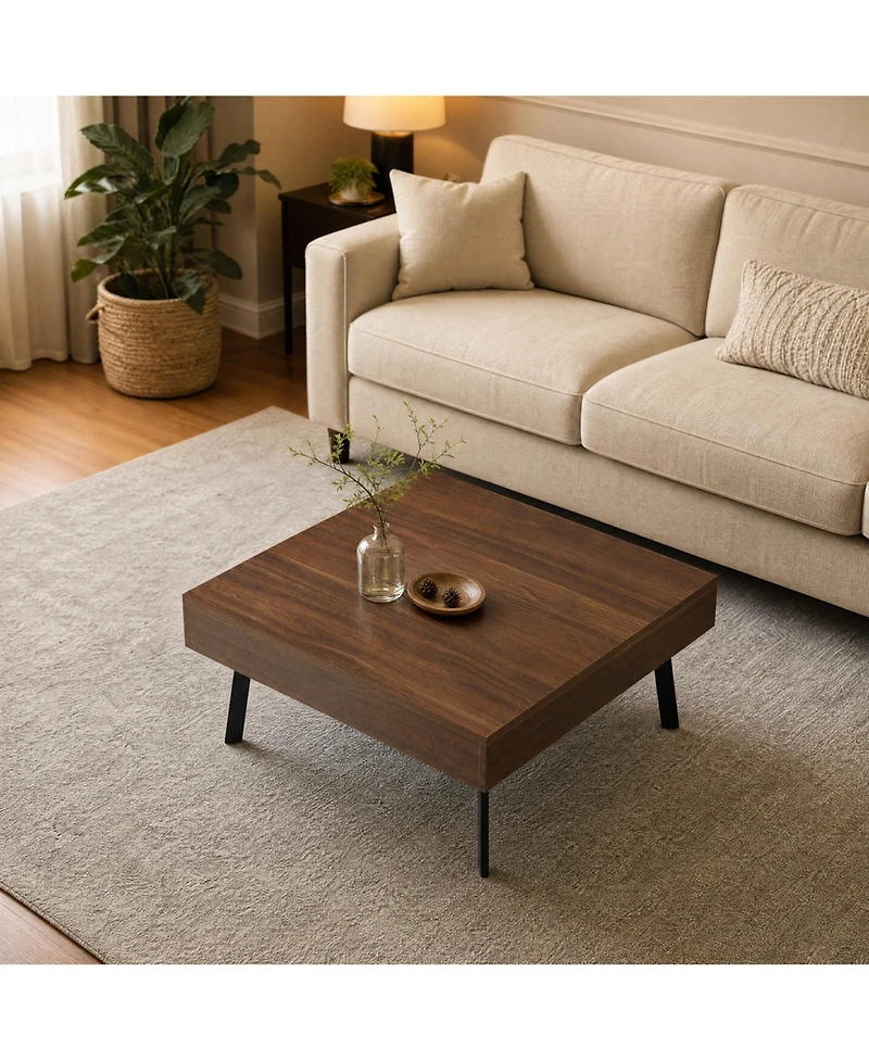 Walnut Coffee Table with Hidden Storage and Sliding Top, Engineered Wood Rectangular Cocktail Table for Living Room Apartment Office