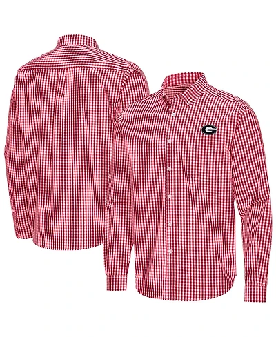 Antigua Men's Red Georgia Bulldogs Ellis Woven Tri-Blend Long sleeves Button-Down Shirt