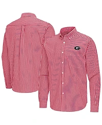 Antigua Men's Red Georgia Bulldogs Ellis Woven Tri-Blend Long sleeves Button-Down Shirt
