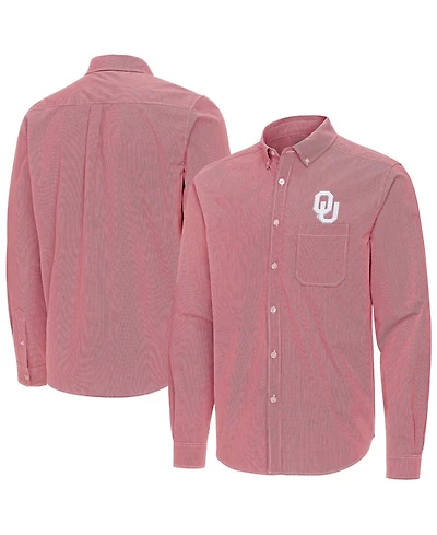 Antigua Men's Crimson Oklahoma Sooners Porter Woven Tri-Blend Long sleeves Button-Down Shirt