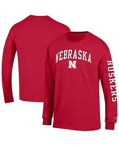 Champion Men's Scarlet Nebraska Huskers Arch Over Logo 2-Hit Long sleeves T-Shirt