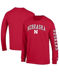 Champion Men's Scarlet Nebraska Huskers Arch Over Logo 2-Hit Long sleeves T-Shirt