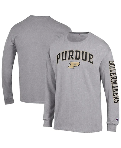 Champion Men's Heather Gray Purdue Boilermakers Arch Over Logo 2-Hit Long sleeves T-Shirt