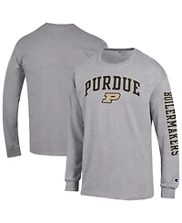Champion Men's Heather Gray Purdue Boilermakers Arch Over Logo 2-Hit Long sleeves T-Shirt