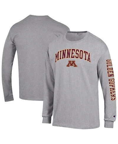 Champion Men's Heather Gray Minnesota Golden Gophers Arch Over Logo 2-Hit Long sleeves T-Shirt