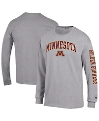 Champion Men's Heather Gray Minnesota Golden Gophers Arch Over Logo 2-Hit Long sleeves T-Shirt