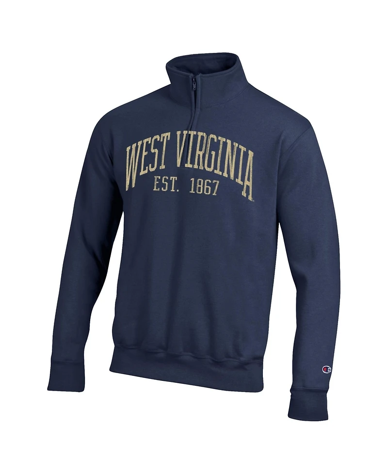 Champion Men's Navy West Virginia Mountaineers Powerblend Quarter-Zip Pullover Sweatshirt