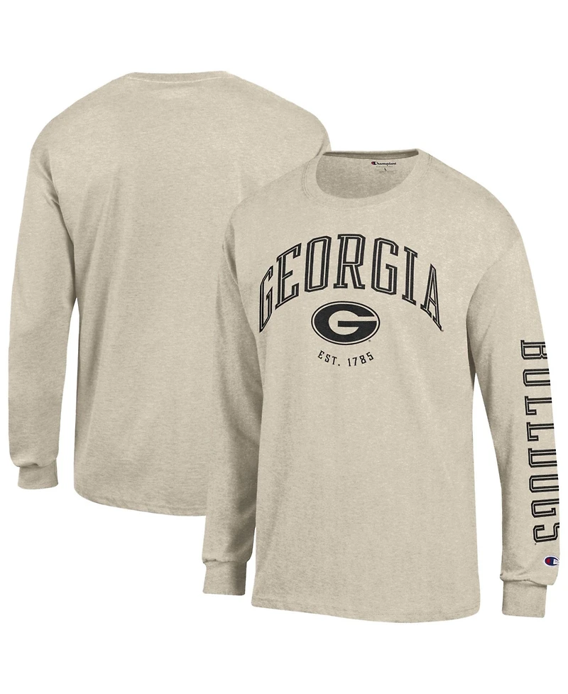 Champion Men's Heather Oatmeal Georgia Bulldogs Neutral Arch Long-Sleeve T-Shirt