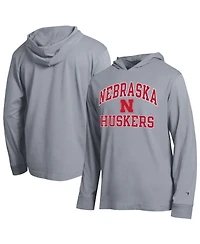 Champion Men's Heather Gray Nebraska Huskers High Motor All-Star Long sleeves Hooded T-Shirt