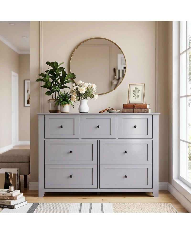 homfan 2 Set of 7 Drawers Dresser for Bedroom, 54" Modern Grey 7 Chest of Drawer Dresser, Storage Organizer with Drawers for Living Room, Hallway