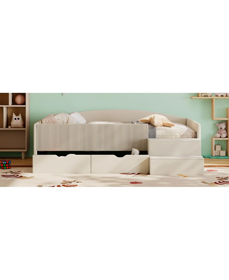 Streamdale Furniture Twin Size Upholstered Daybed Frame with 2 Storage Drawers