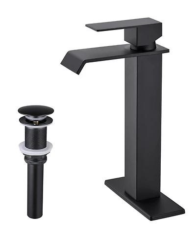 Thirtypeachy Single Handle Waterfall Bathroom Sink Faucet with Pop-Up Drain, Tall Stainless Steel Vessel