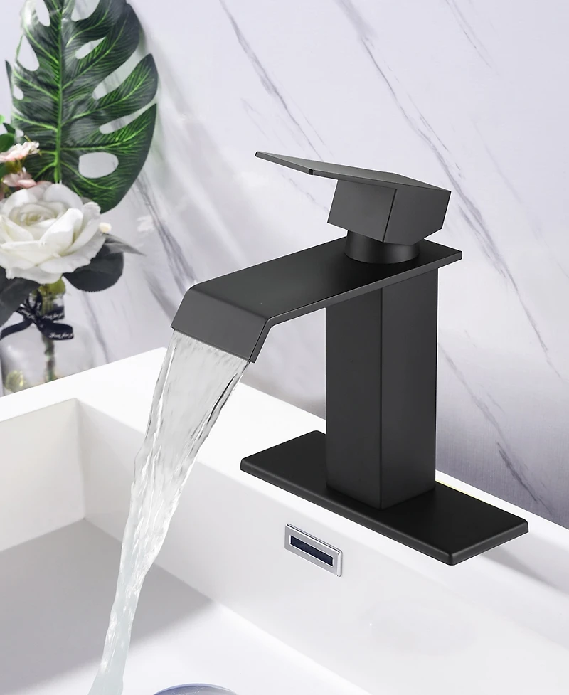 Thirtypeachy Single Handle Waterfall Bathroom Sink Faucet with Pop-Up Drain, Stainless Steel, Deck Mount
