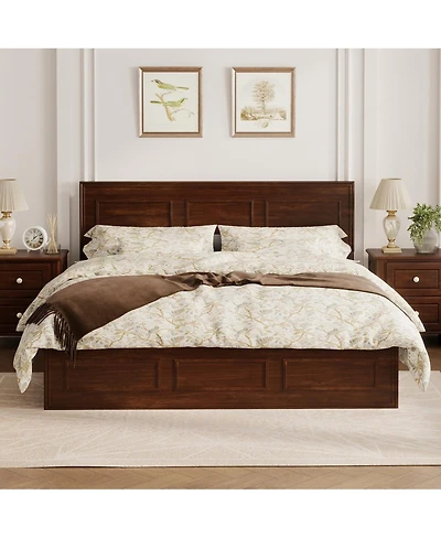 Streamdale Furniture Queen Size Pine Wood Bed with Adjustable Headboard