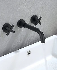 Thirtypeachy Wall Mounted Bathroom Sink Faucet, Solid Brass with Dual Cross Handles and Drip-Free Cartridge