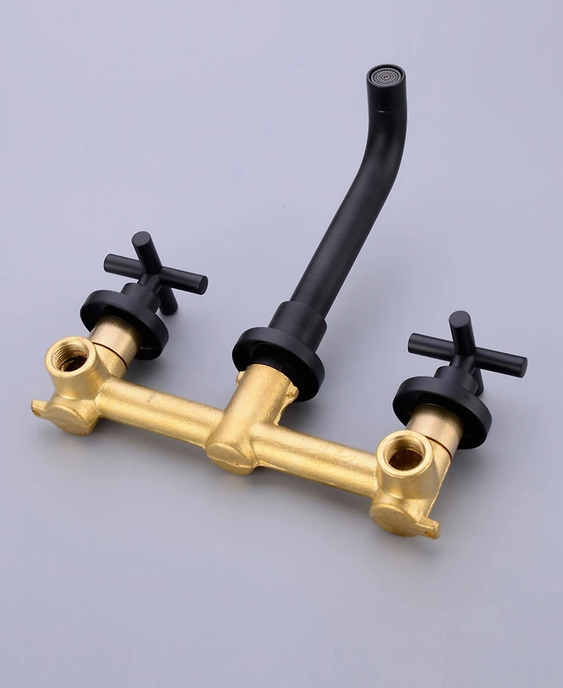 Thirtypeachy Wall Mounted Bathroom Sink Faucet, Solid Brass with Dual Cross Handles and Drip-Free Cartridge