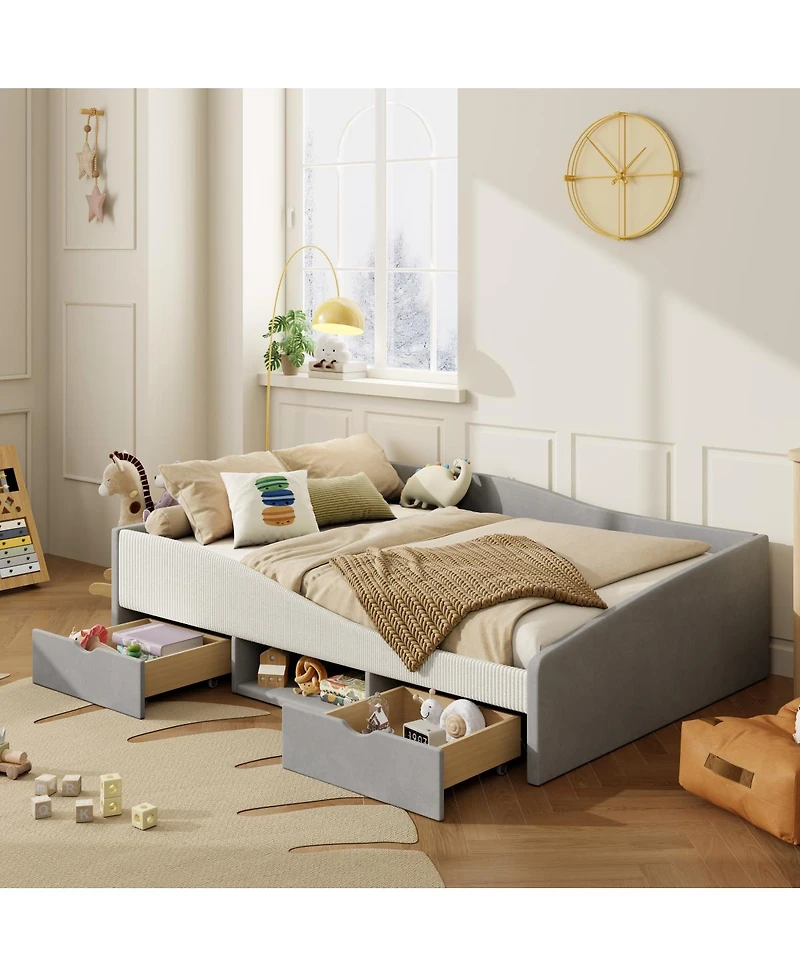 Streamdale Furniture Full Size Upholstered Daybed Frame with 2 Storage Drawers