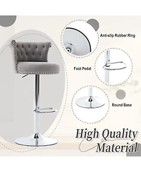 Streamdale Furniture Velvet Swivel Bar Stools Set of 2 with Chrome Nailheads