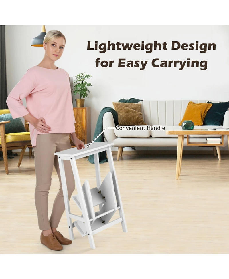 Sugift 3-in-1 Solid Wood Folding Step Stool Bench with 3 Tiers and Carrying Handle