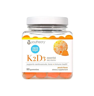 Youtheory K2D3 Immune, Bone and Heart Health Support Combines Vitamin D3 and Vitamin K2 Dairy, Soy and Gluten Free 90 Vegetarian Capsules