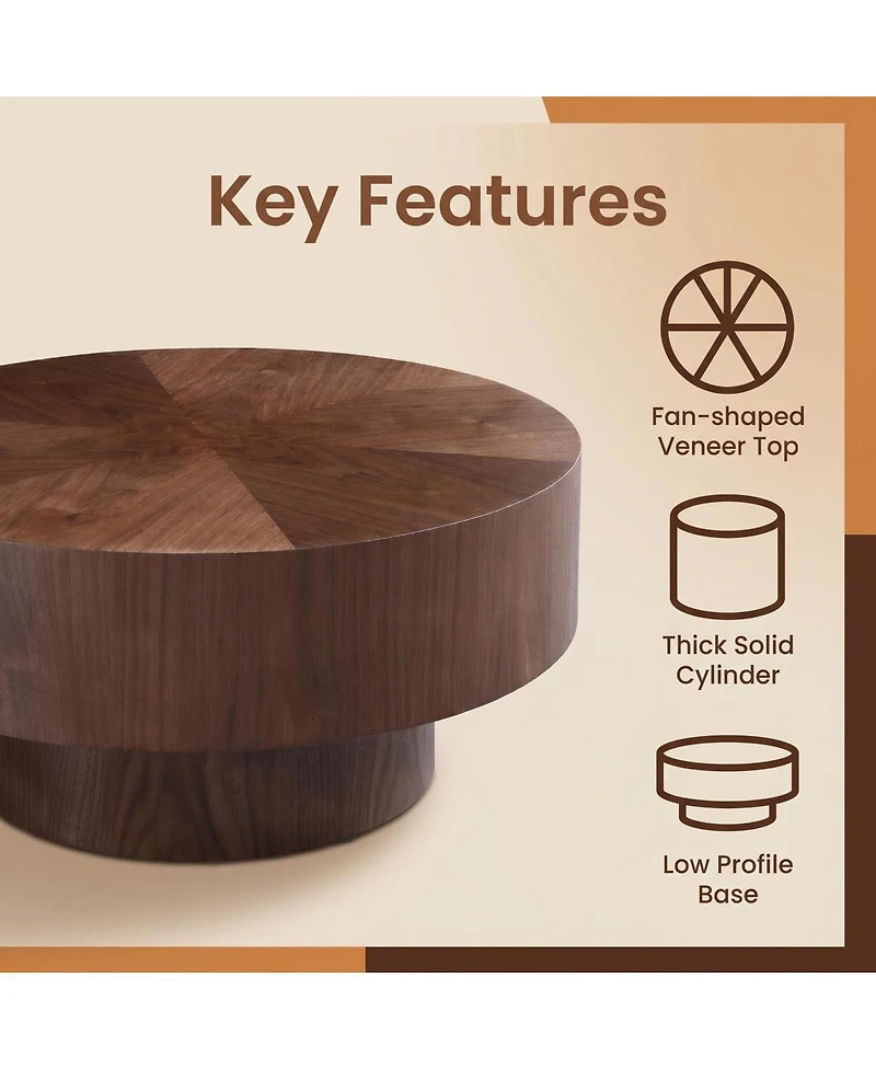 Streamdale Furniture Round Wood 31.49" Coffee Table for Living Room, Walnut