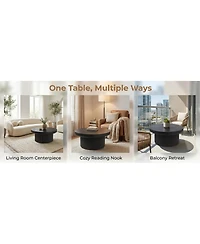Streamdale Furniture 33.5" Round Fluted Wood Parquet Coffee Table, Mid-Century Modern Cocktail Table