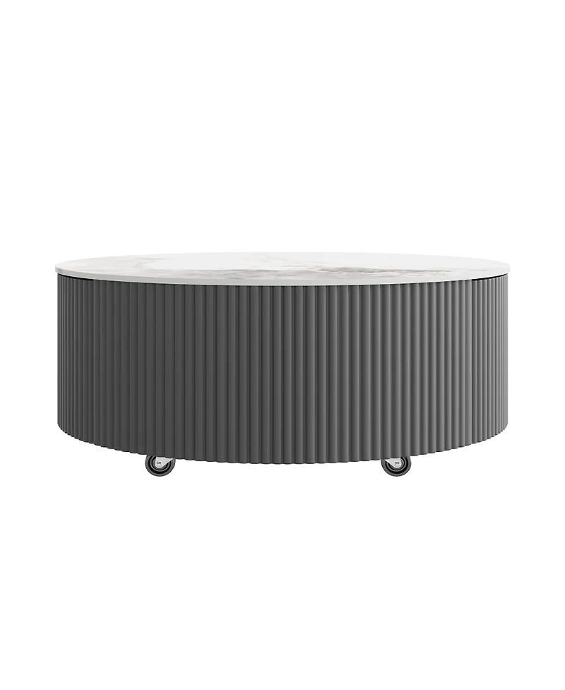Streamdale FurnitureModern Round Movable Coffee Table with Casters and 2 Drawers